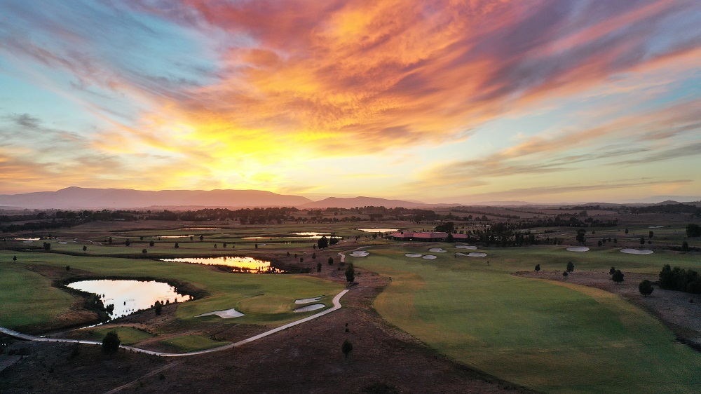 Sunrise view of the 18th hole at Eastern Golf Club, Yarra Valley